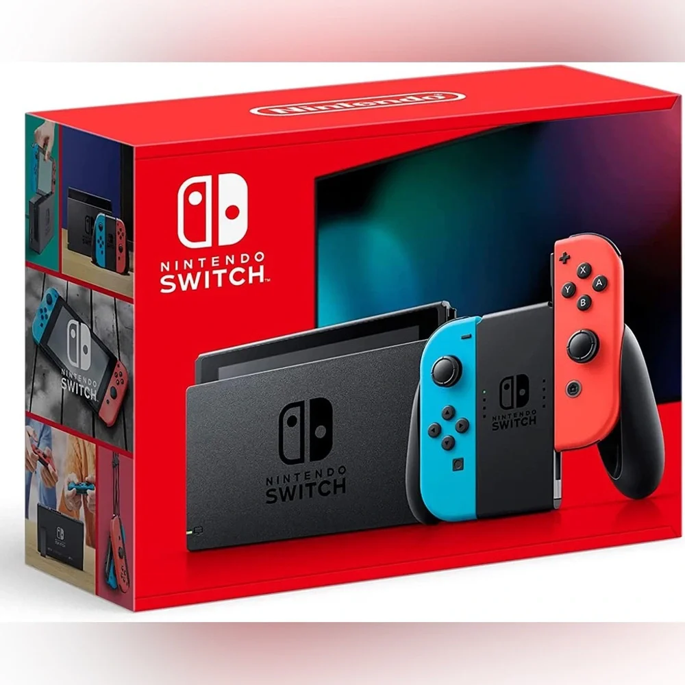 Nintendo Switch with Neon Blue and Neon Red Joy-Con